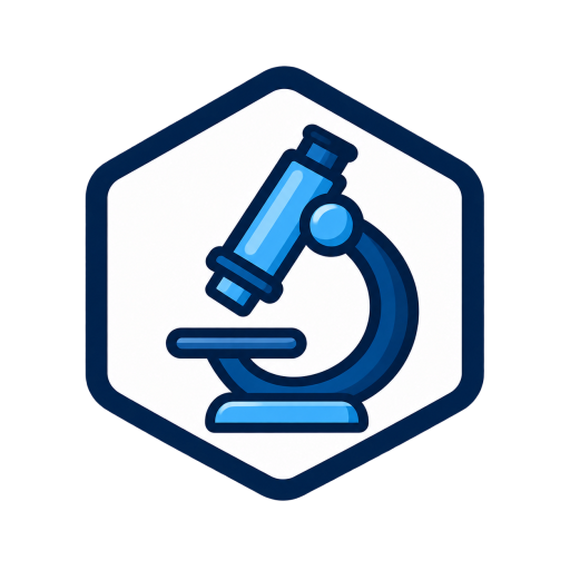 PeptidesUp favicon featuring a blue and navy microscope inside a dark blue hexagonal badge on a transparent background.